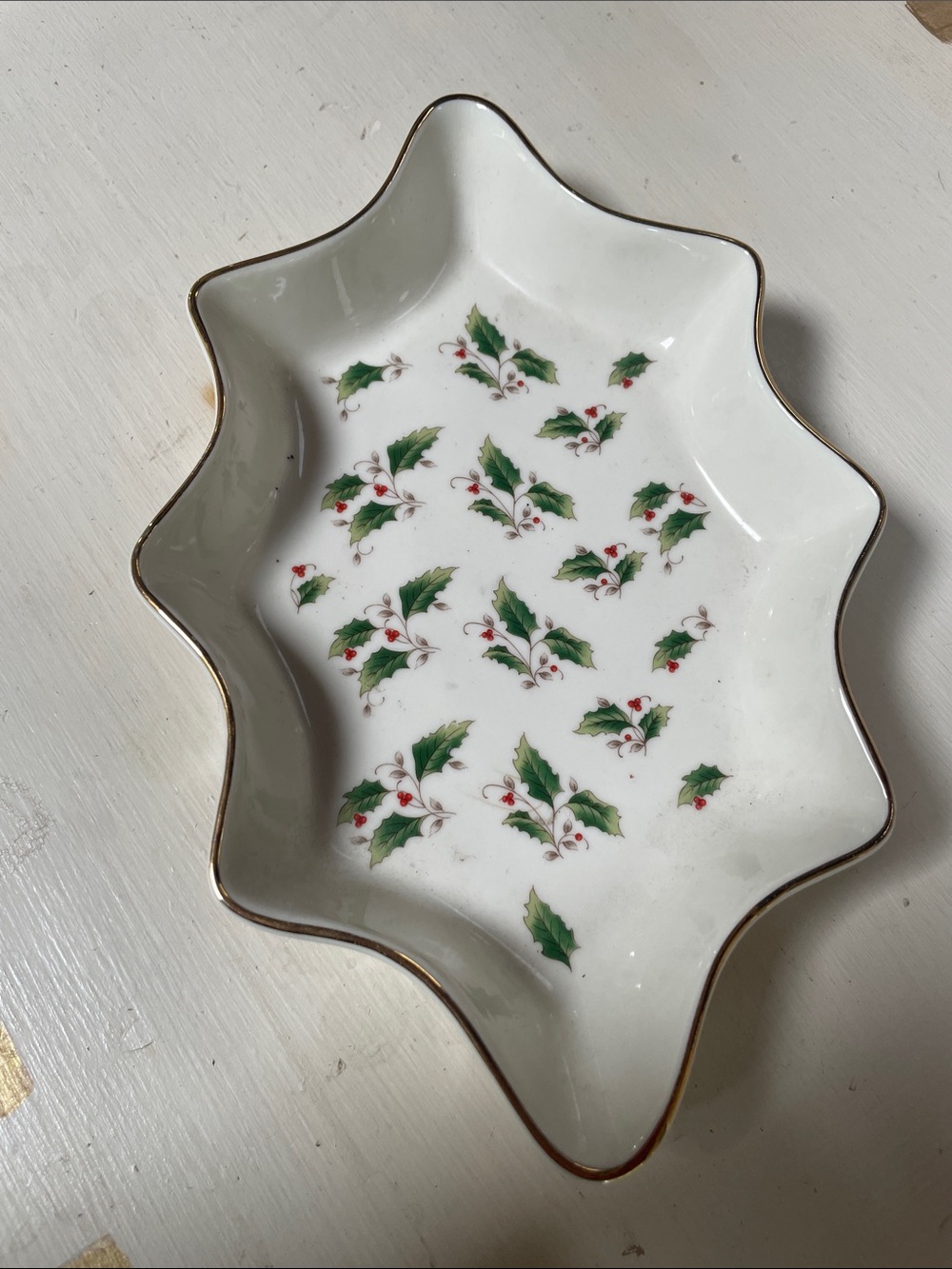 Holiday Holly Porcelain Scalloped Shaped Serving Dish